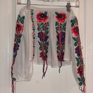 Topshop Tassel Off the Shoulder Top